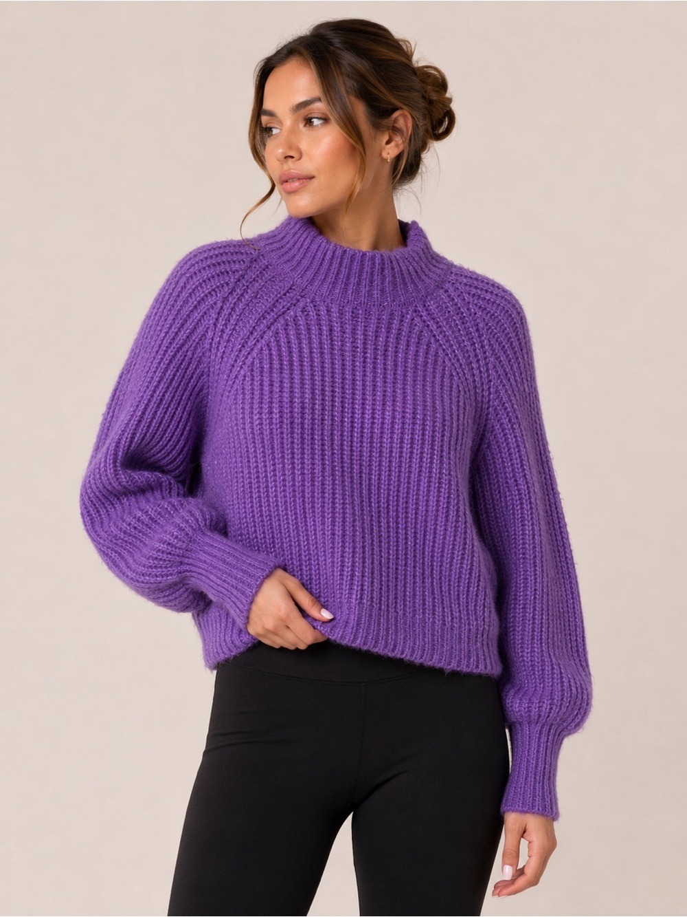 moon & madison Ribbed Mock Neck Sweater in Bright Purple